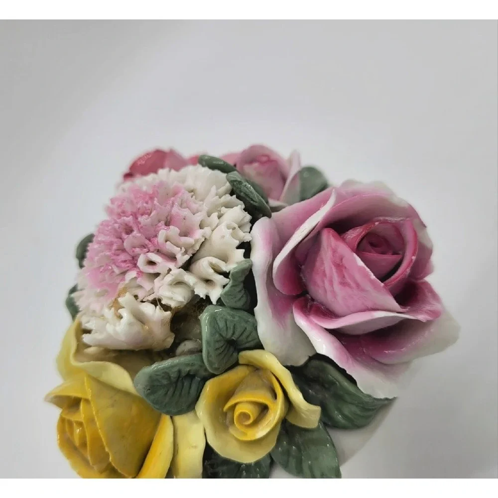 Dresden Porcelain Pink And Yellow‎ 3D Roses Compodimate